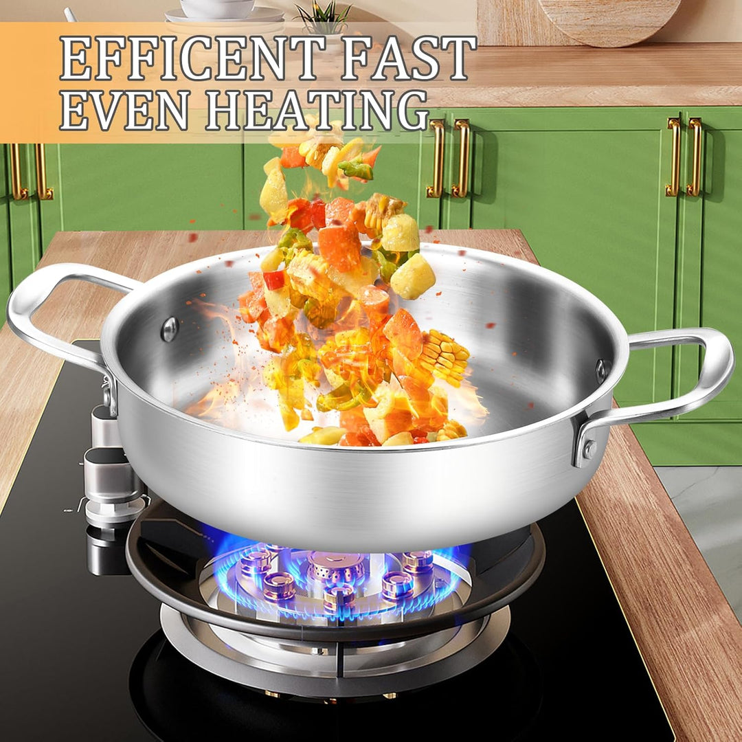 Servierpfanne 24 cm: Dreilagige Edelstahl Pfanne,Tri-ply Stainless Steel Sauteuse,Schmorpfanne mit D