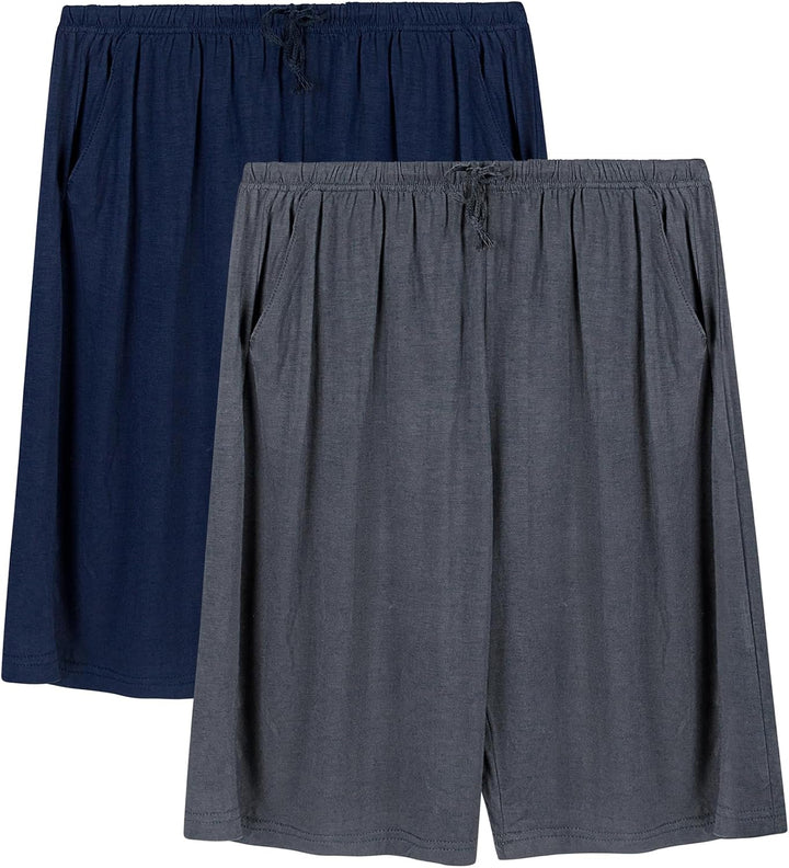 2er Pack Pyjamahose Herren Kurz Modal Schlafanzughose Weich Verstellbare Taille, Beidseitige Taschen