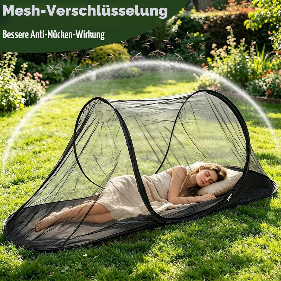 Pop-Up Moskitonetz, Bettzelt für Reisen, Camping und Zuhause, Faltbares Mückennetz (Schwarz)
