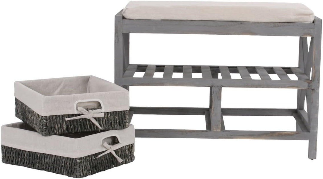 Mendler Schuhregal HWC-C48, Sitzbank Schuhablage, Shabby-Look Vintage 45x65x34cm - grau, Grau