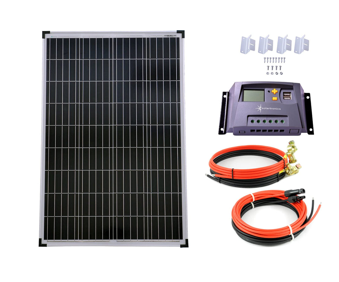 SET 1x 100W Poly Solar Modul 20A Laderegler gelb Montagewinkel Kabel Komplettset Solarmodul Photovol