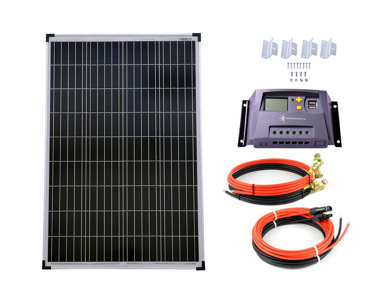 SET 1x 100W Poly Solar Modul 20A Laderegler gelb Montagewinkel Kabel Komplettset Solarmodul Photovol