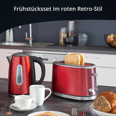 KHG Frühstücksset aus Wasserkocher & Toaster in Rot, Edelstahl Metallic Chrom, 1,7l Kapazität & 2 To