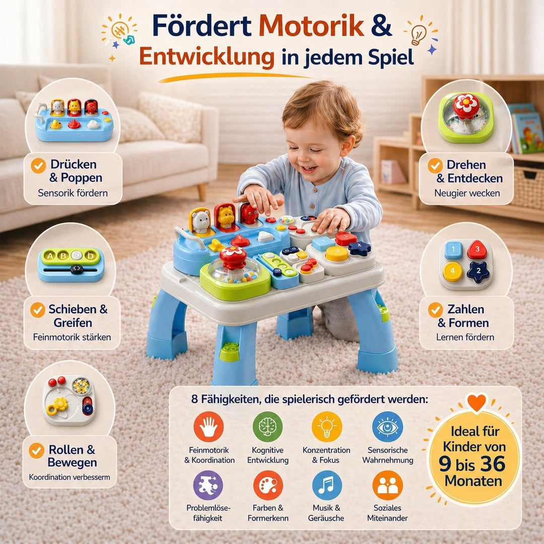 AMAYO - Baby Aktivitätstisch Montessori ab 9-36 Monate – Interaktiver Babys Entdeckertisch Spieltisc
