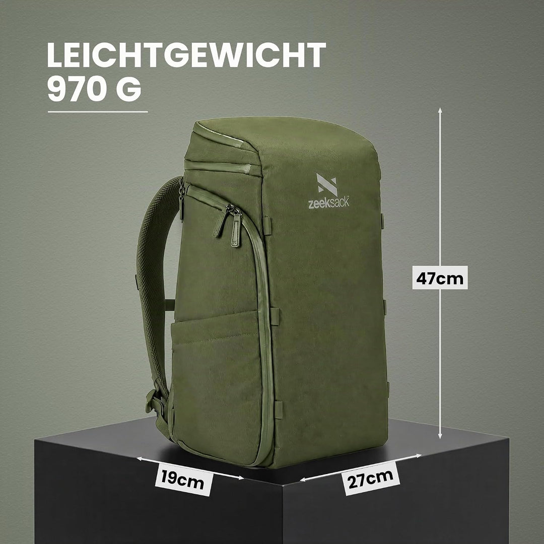 Zeeksack The Organizer - Rucksack Grün 20L - Wasserabweisender Reiserucksack mit Laptopfach, herausn