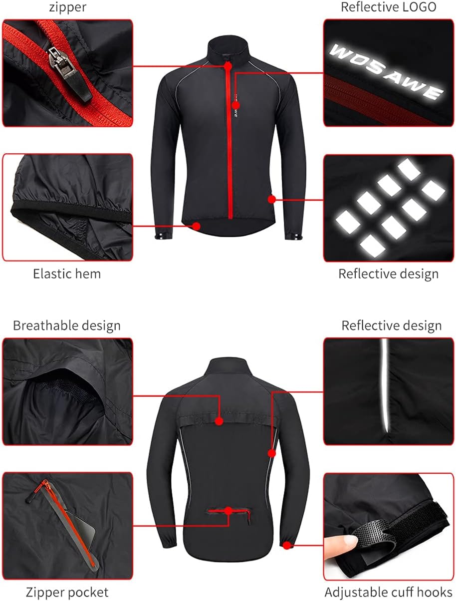 WOSAWE Herren-Fahrradjacke, Winddichte Radjacke Ultraleichte Sportbekleidung mit Reflektierendem Trä