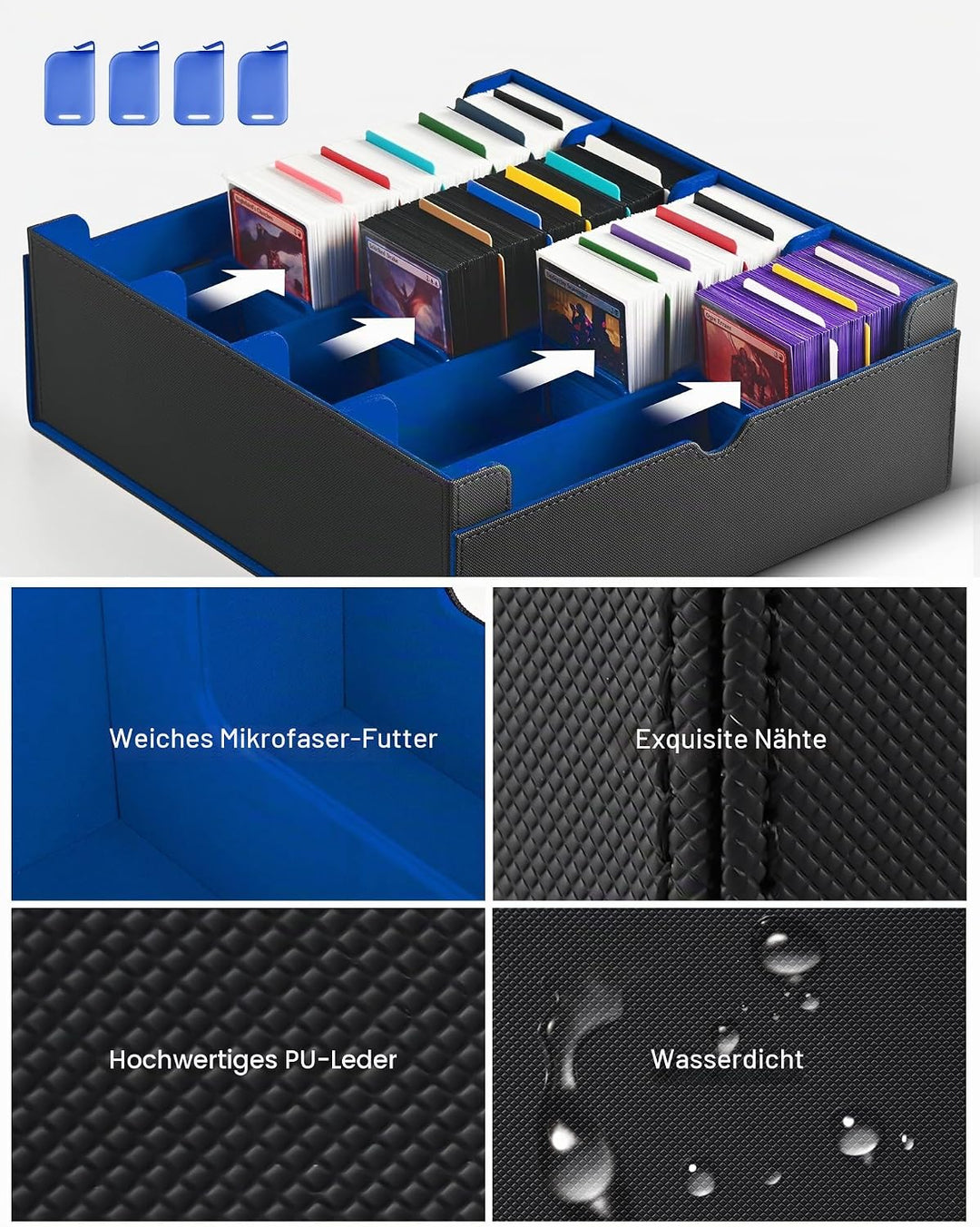 ZLCA Trading Card Storage Box, Commander Card Deck Case Holds 2400+ Cards, MTG Deck Box mit 4 Stopfe