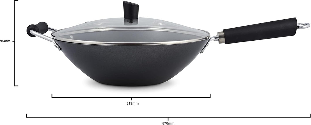 Ken Hom Carbonstahl Wokpfanne Set, 31cm, Excellence, Wok Induktion mit Deckel, Ablagegitter und Zube