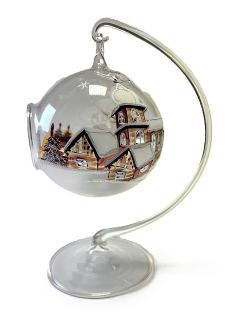 Windlicht Teelicht Kugel Kerzenglas mit Ständer aufwendig hochwertig handbemalt transparent Winter N