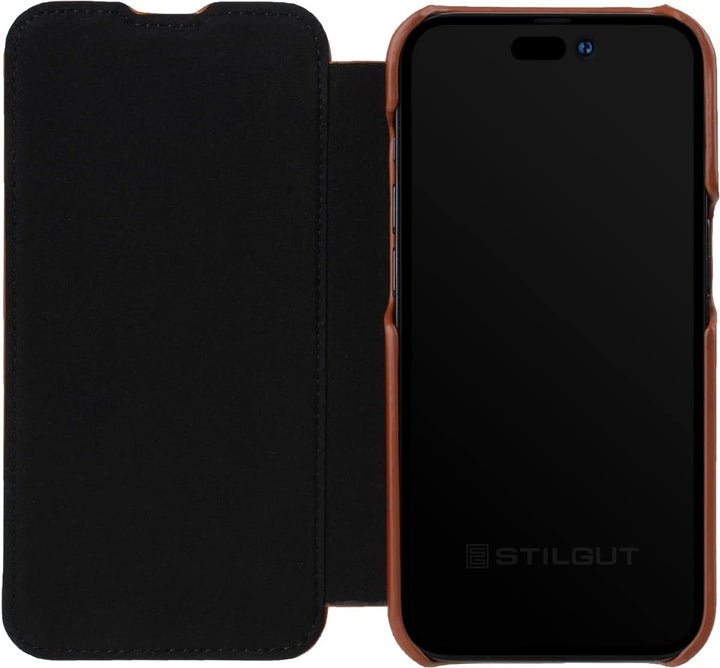 STILGUT Book Case kompatibel mit iPhone 14 Pro (6.1“) Hülle aus Leder zum Klappen, Klapphülle, Handy