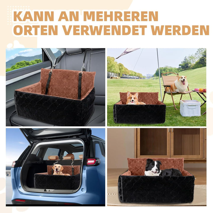 Hunde Autositz für mittlerer grosse Hunde,waschbarer Hundebett Auto für den Rücksitz, Braun+schwarz,