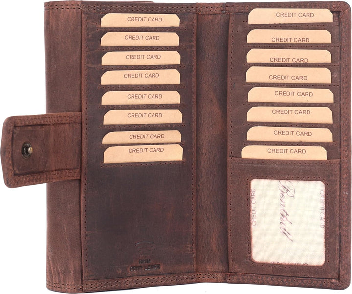 Benthill Geldbörse Gross Echt-Leder | Damen Portemonnaie XXL mit RFID Schutz | Vintage Frauen Geldbe