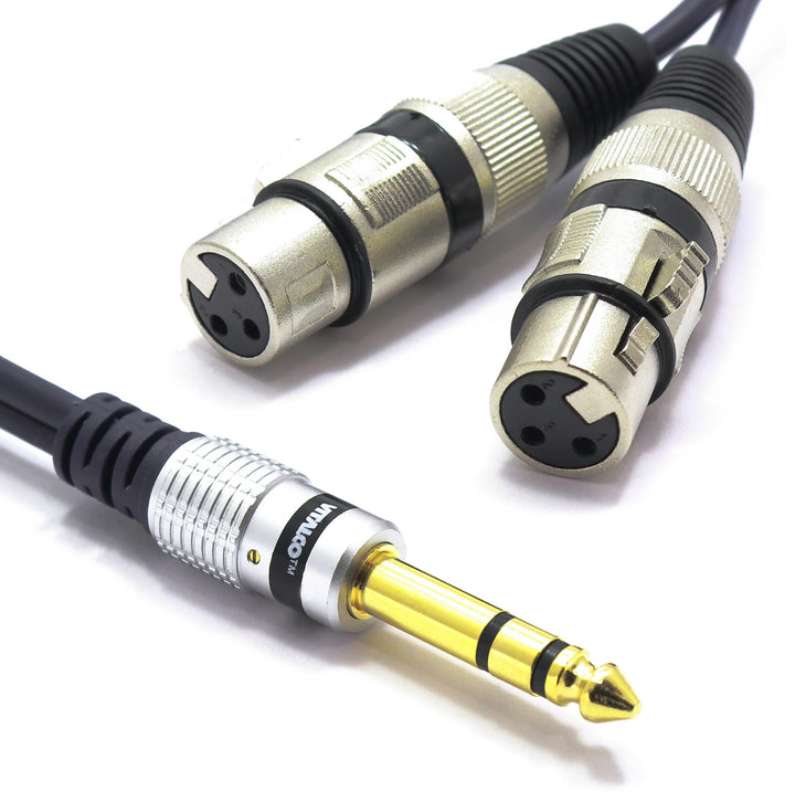 VITALCO 2x XLR Buchse auf Stereo Klinke Kabel 3m Mikrofonkabel 3 Polig Weiblich auf 6,3 TRS Klinkens