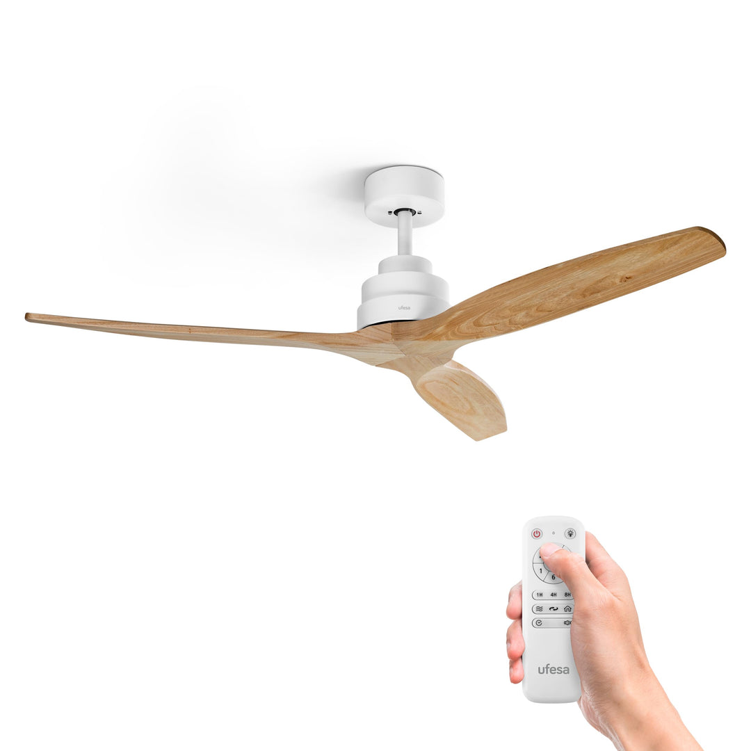 Ufesa Deckenventilator, 40W, 6 Geschwindigkeiten, Ultra Silent, 3 Naturholzflügel 132cm, Sommer - Wi