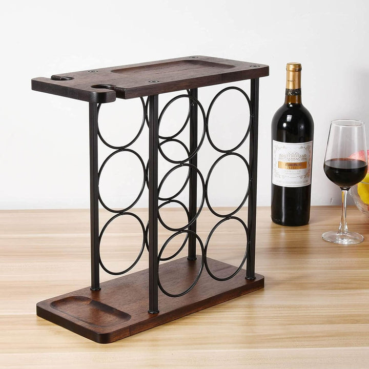 Weinregal mit Glashalter, Tisch-Weinhalter mit Tablett, Freistehendes Weinregal aus Holz, perfekt fü