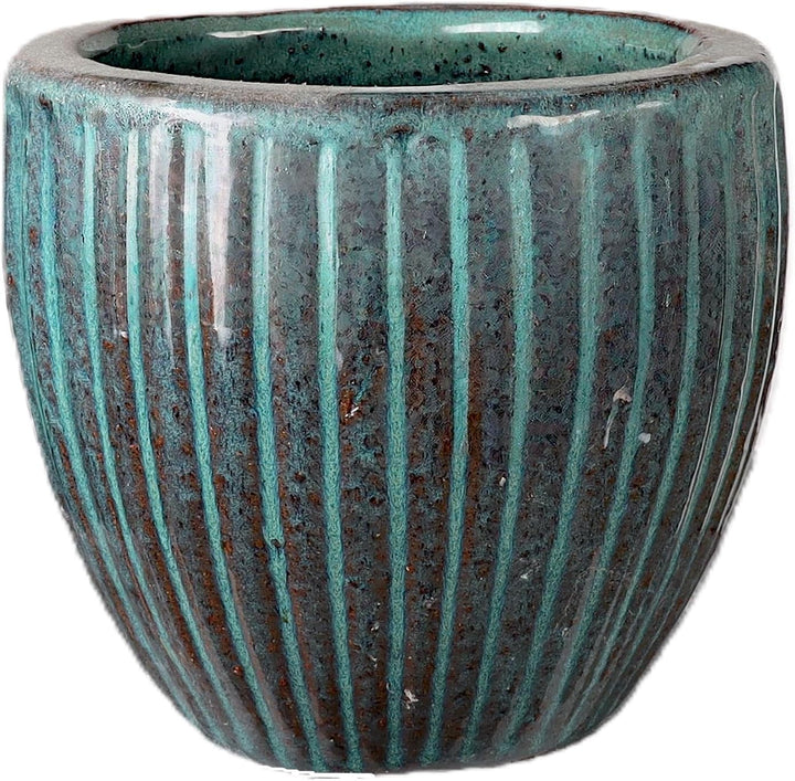 TucanoHamburg Blumentopf, Modell Eiertopf Stripes Jade, grün/blau 26x25cm, frostfest