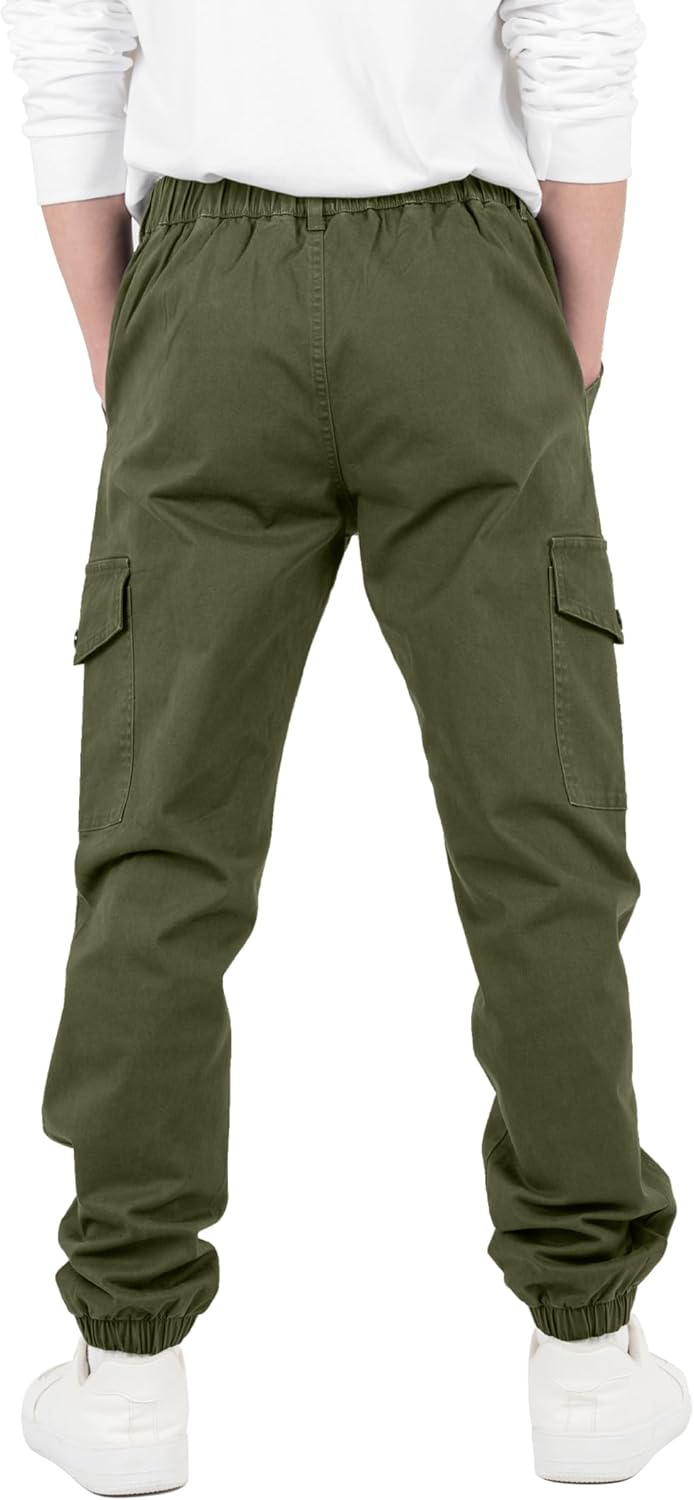 CAMLAKEE Kinder Jungen Cargohose Jogger Hose mit elastischem Bund 128-134 Armee Grün, 128-134 Armee