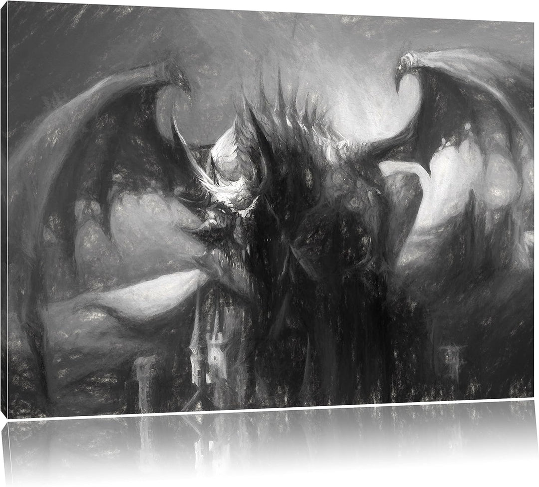 Pixxprint der Drache auf der Festung Kunst als Leinwandbild/Grösse: 100x70 / Wandbild/Kunstdruck/fer