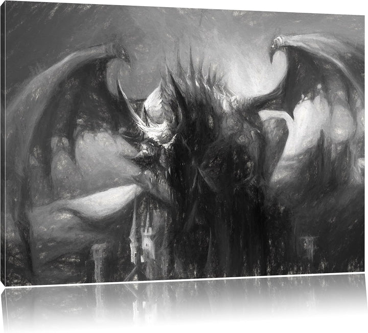 Pixxprint der Drache auf der Festung Kunst als Leinwandbild/Grösse: 100x70 / Wandbild/Kunstdruck/fer