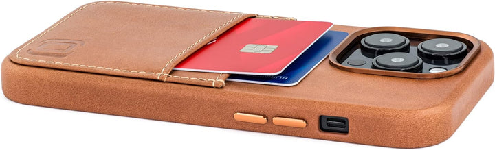 Dockem Echtleder Kartenetui für iPhone 14 Pro mit Kartenfachen und Integrierter Metallplatte zur Mag