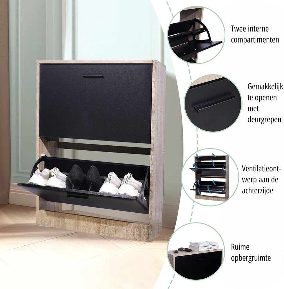 CASABEL Schuhschrank für 12 Paar – grosse Kapazität für den Eingangsbereich – L 60 x T 24 x H 80 cm