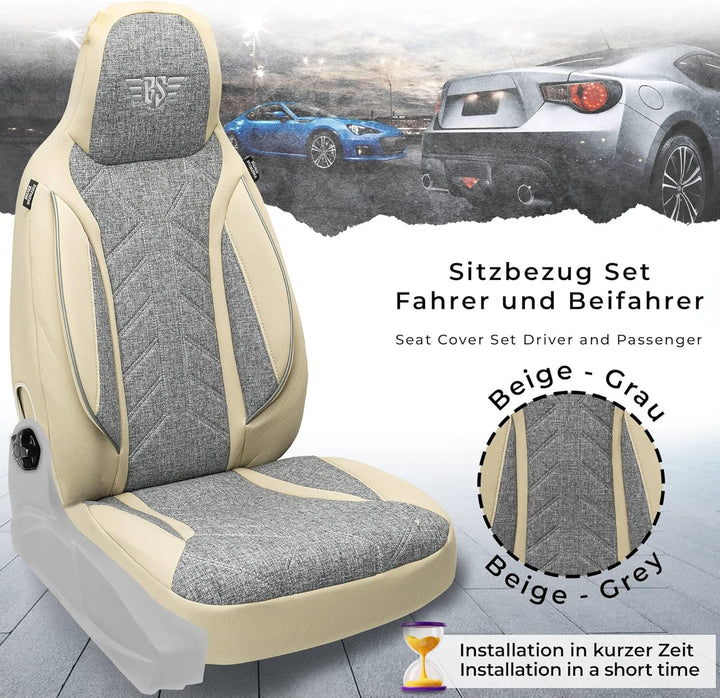 BREMER SITZBEZÜGE Mass Sitzbezüge Schonbezüge für Skoda Citigo I & II PLKT209 PLKT209 - Grau/Beige C