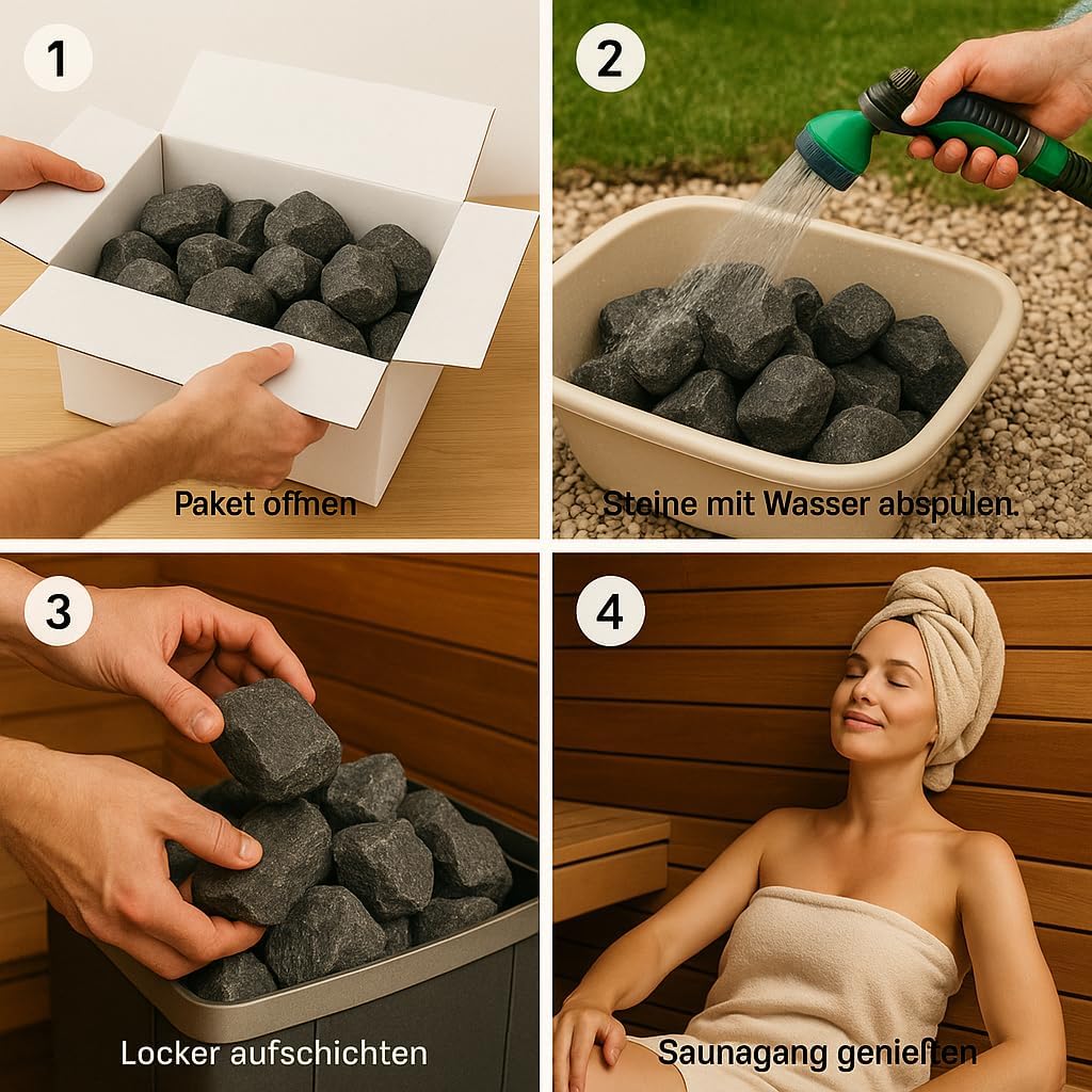 Dufte Momente Saunasteine Gabbro/Diabase 20 kg – Körnung 70–150 mm | Premium-Saunasteine für Aufgüss
