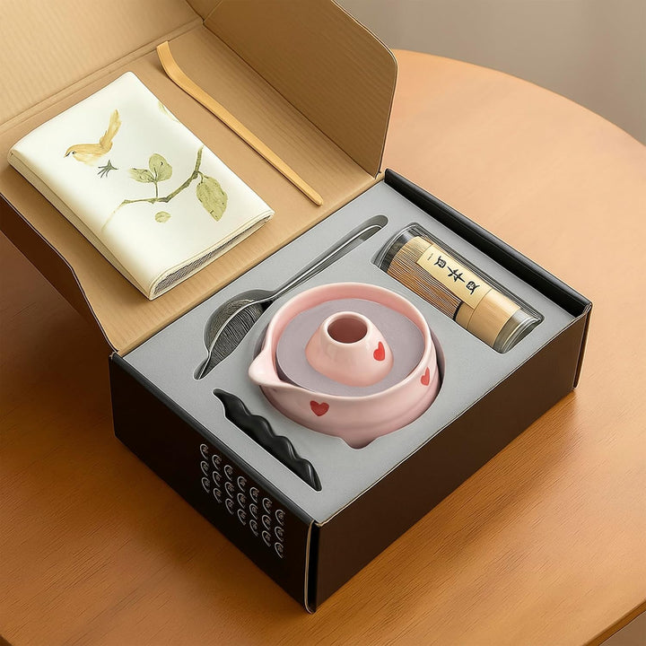 Matcha Set 7-teilig – Premium Tee Set mit Keramik Matcha Schale, Bambus Schneebesen (Chasen), Sieb &amp;