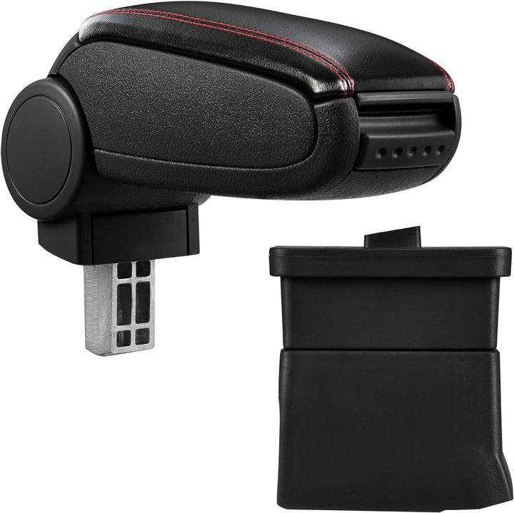 Mittelarmlehne Armauflage mit Staufach gepolstert schwarz Kunst Leder mit roten Nähten