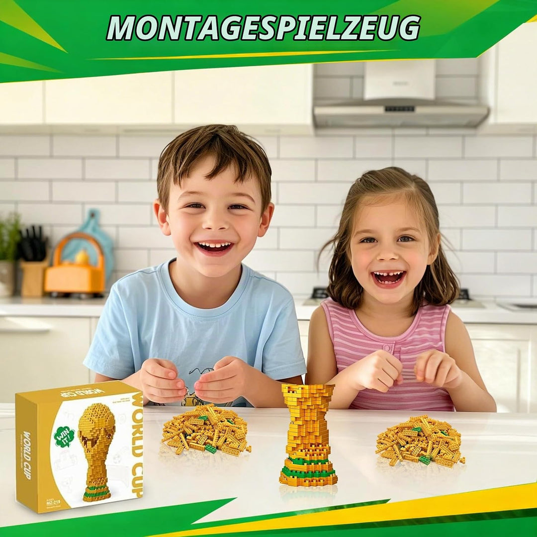 Fussball Bausteine Set, 500 Teile 3D Miniatur Fussball Bildungsspielzeug, Fussball-Champion-Trophäe