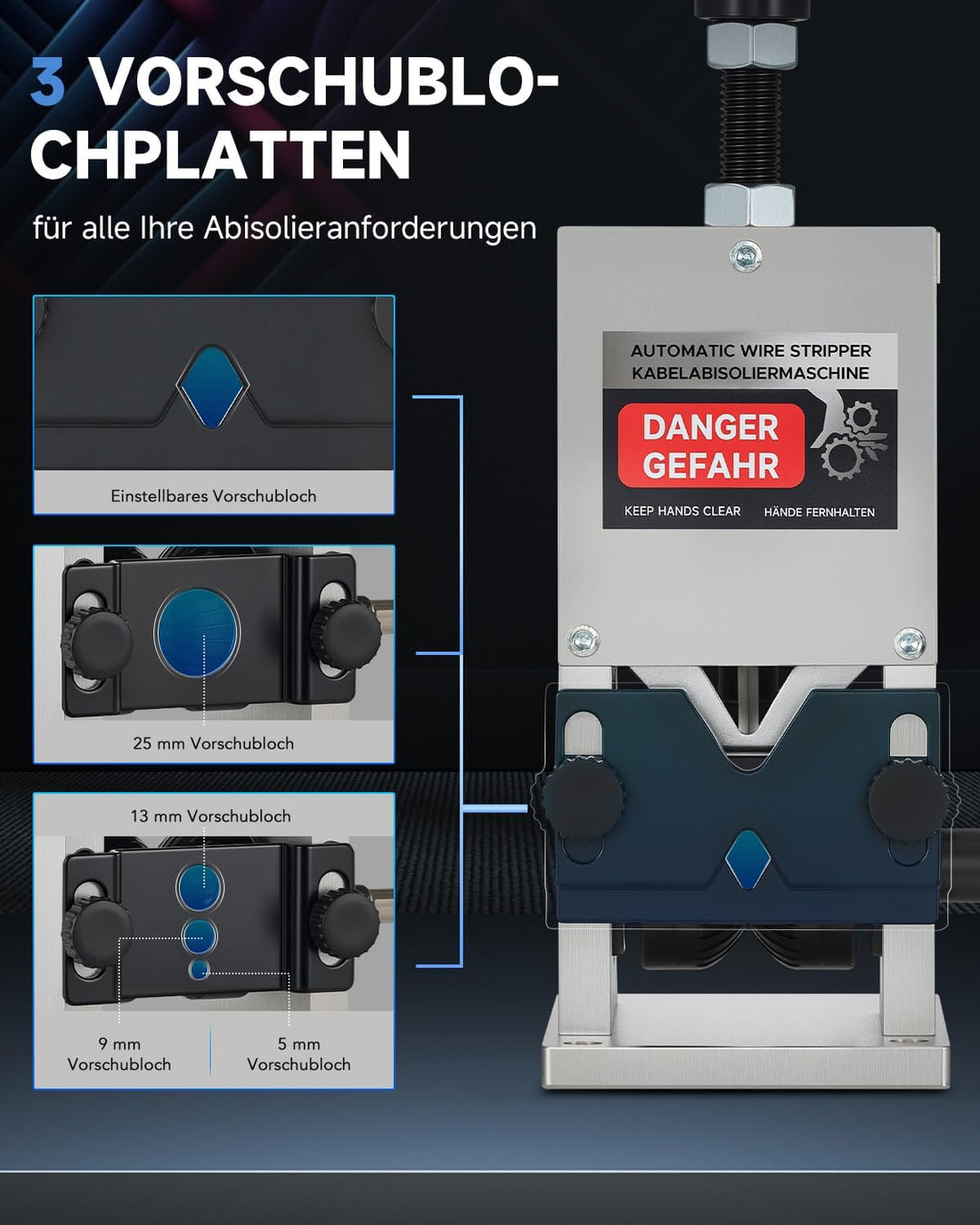 CREWORKS Manuelle Kabelabisoliermaschine 3 Einzugslochplatte 1,5-25mm Kabelschälmaschine Kabel 5 Zuf