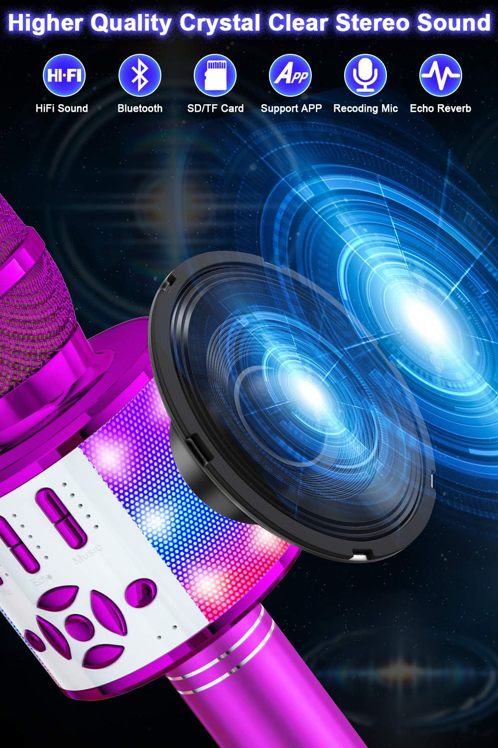 BONAOK Magic Sing Karaoke Mikrofon, Kinder, 4 in 1 Microphone, Drahtloses Bluetooth für die Zuhause