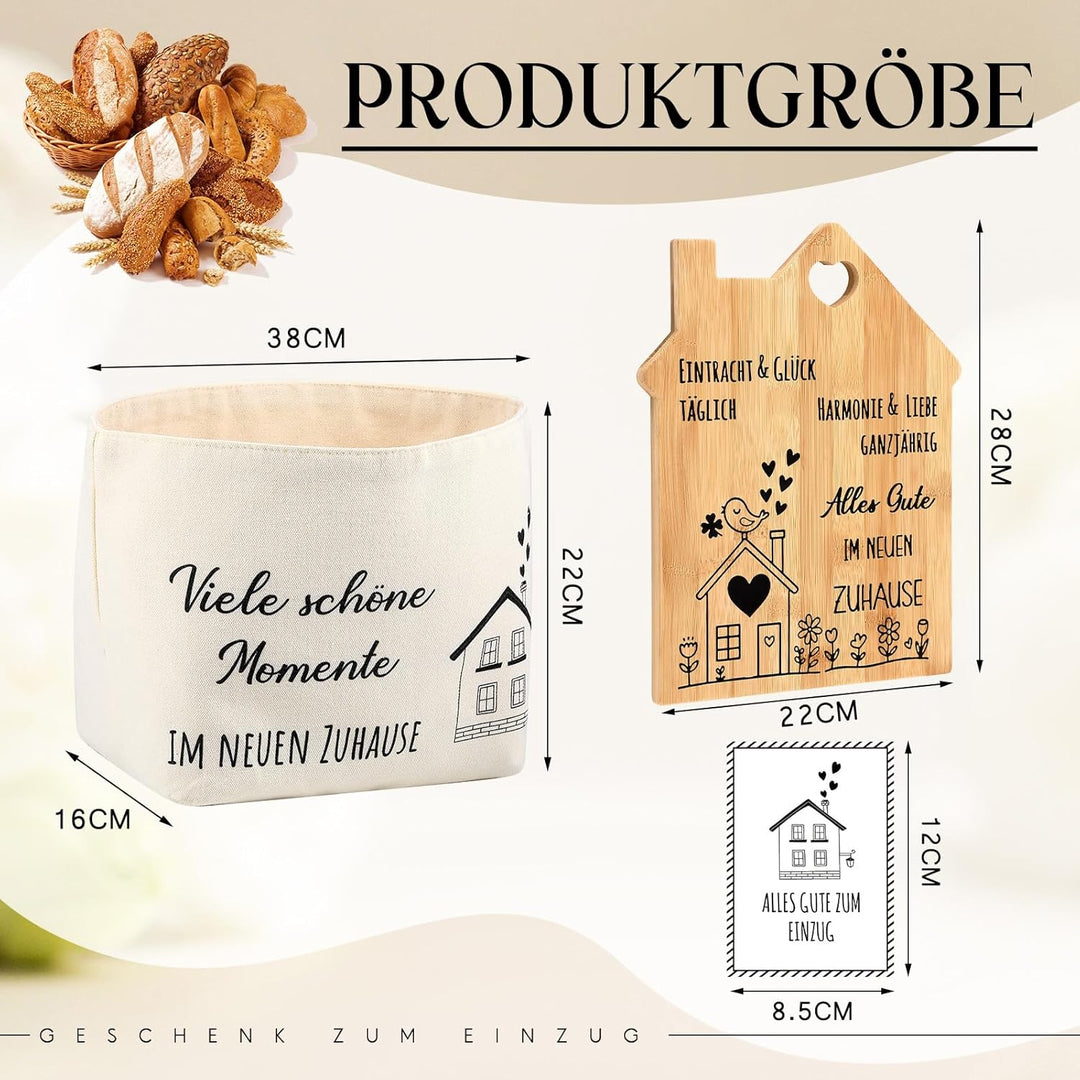Sinmoe Geschenkidee zum Einzug Brotkorb Schneidebrett mit Glückwunschkarte zum Einzug Einzugsgeschen