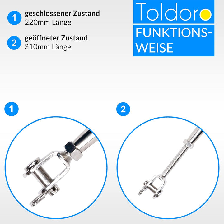 Toldoro® 2x M10 Wantenspanner Edelstahl rostfrei V4A / Sonnensegel Spanner, Spannschloss, Seilspanne