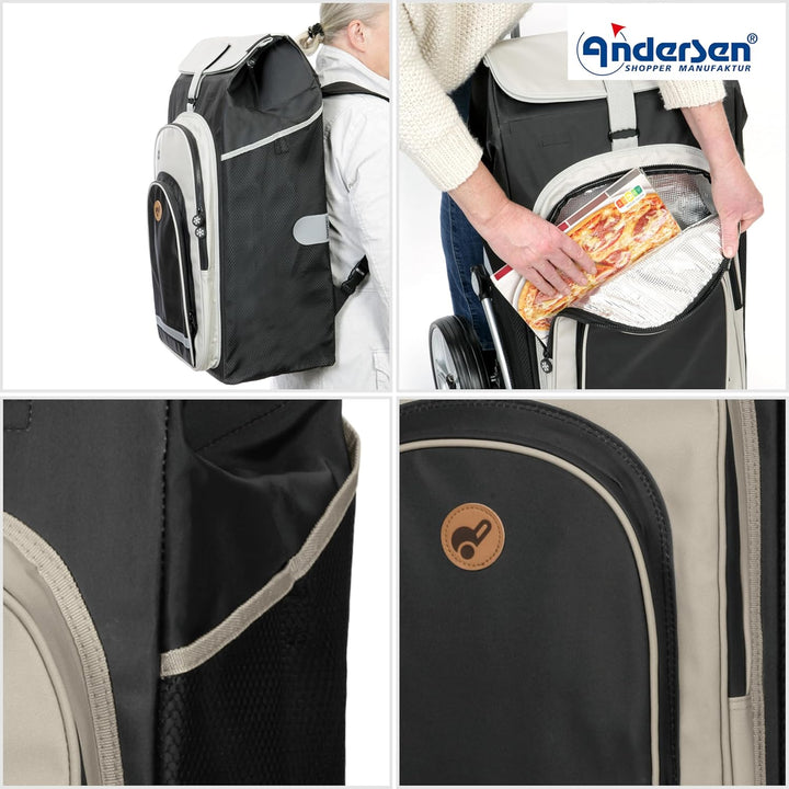 Andersen Shopper Tura Alu klappbar mit Kugellagerrad Ø 29cm und 62 Liter Tasche Hydro 2.0 mit Kühlfa