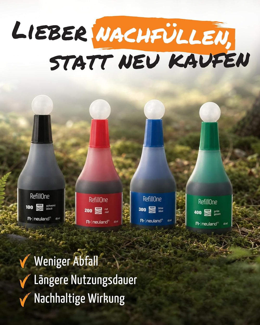 Neuland RefillOne® Nachfülltinte Farbset Basic Tones I Tinte für Marker No.One, BigOne, FineOne &amp; Tw