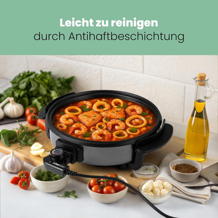 Clatronic® Partypfanne | Multifunktionspfanne zum Kochen, Braten, Dünsten und Warmhalten | Antihaftb