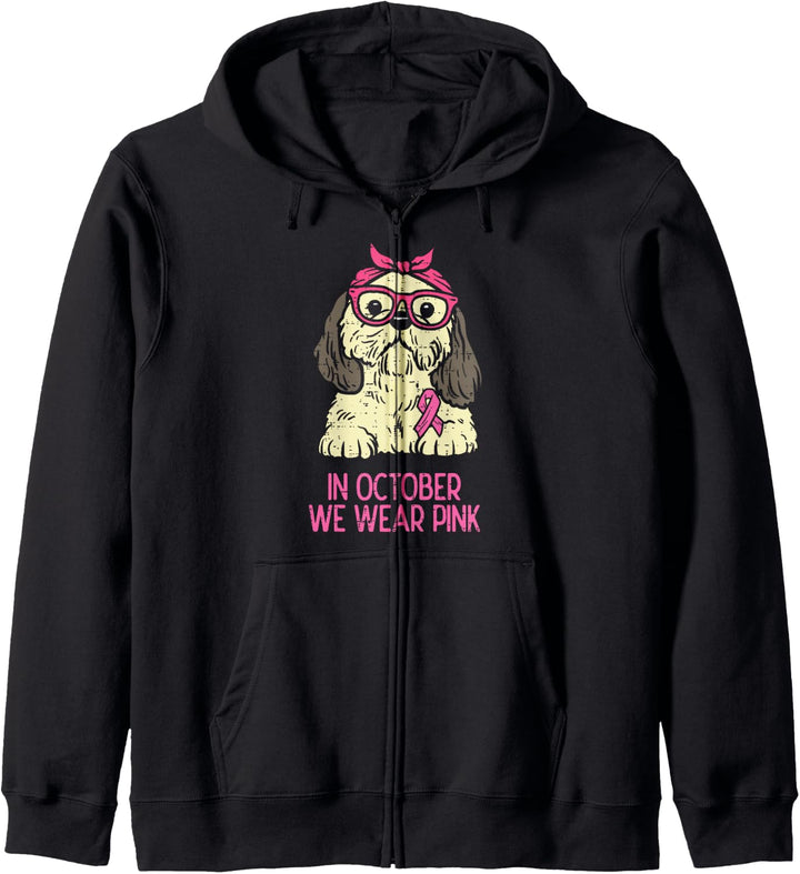 Im Oktober tragen wir das Bewusstsein von Shih Tzu bei Brustkrebs für Hunde Kapuzenjacke