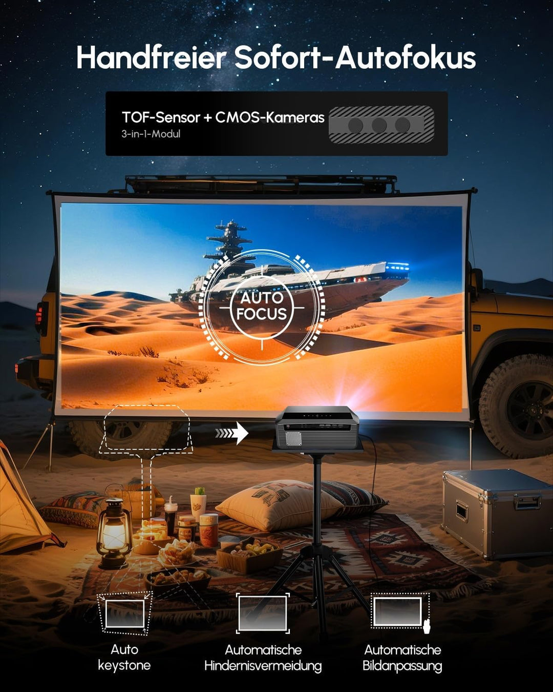 4K Smart Beamer Tageslicht mit Zertifizierten Apps, 2300 ANSI LED Projektor, DB-Audio, Autofokus, Wi