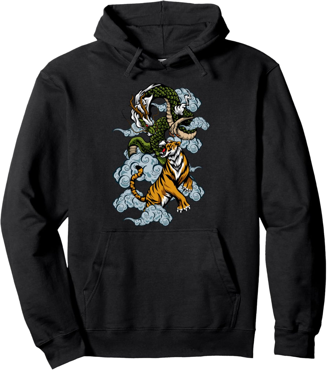 Dragon and Tiger Japanische Mythologie Japanische Grafikkunst Pullover Hoodie