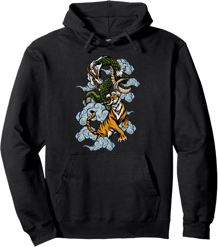Dragon and Tiger Japanische Mythologie Japanische Grafikkunst Pullover Hoodie