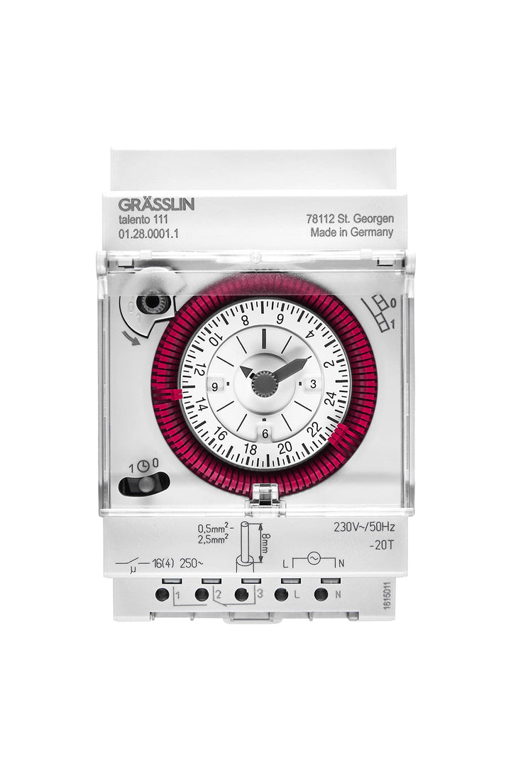 GRÄSSLIN 01.28.0001.1 talento 111- analoge Verteilerschaltuhr mit Tagesprogramm I 3TE I 1-Kanal I Mo