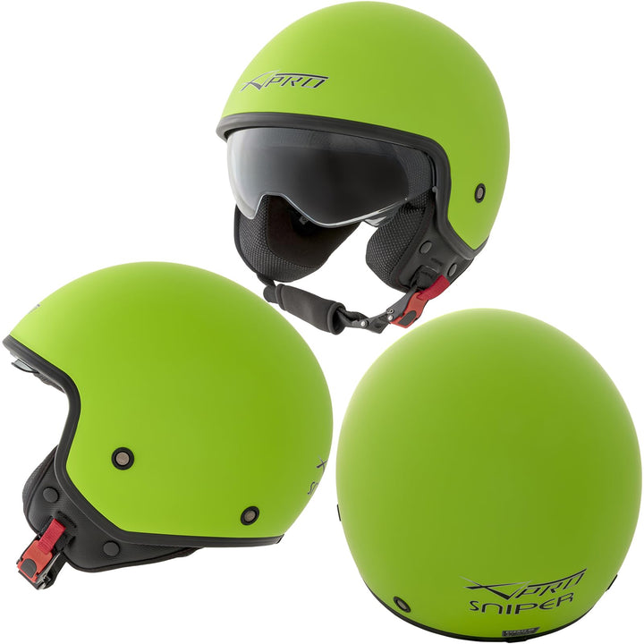Motorradhelm Motorrad Roller Jet Helm Innensonnenblende Viser SonicMoto 55-56 cm ( S) Matt Grün, 55-