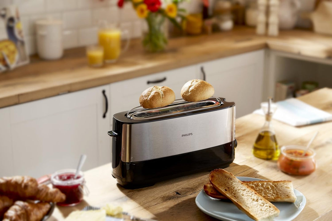 Philips Langschlitztoaster, Edelstahl, Schwarz