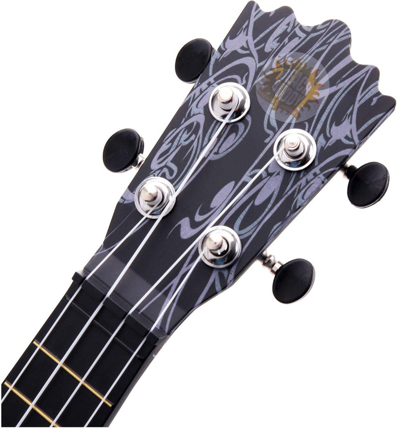 Classic Cantabile BeachBuddy "Black Beauty" Sopran Ukulele SET inkl. Tuner und Noten (Uke, Hawaii Gi