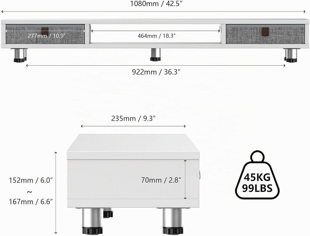Fenge Dual Monitorständer mit 2 Schublade Grosser Bildschirmständer für PC Laptop TV, Höhenverstellb