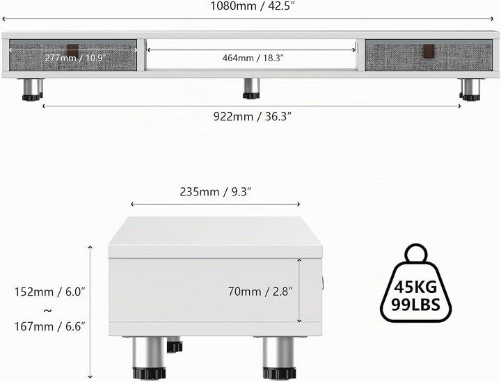 Fenge Dual Monitorständer mit 2 Schublade Grosser Bildschirmständer für PC Laptop TV, Höhenverstellb