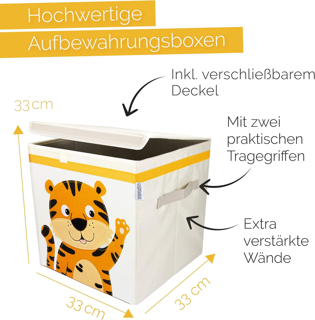 GLÜCKSWOLKE Kinder Aufbewahrungsbox - 15 Motive I Spielzeugkiste mit Deckel für Kinderzimmer I Spiel