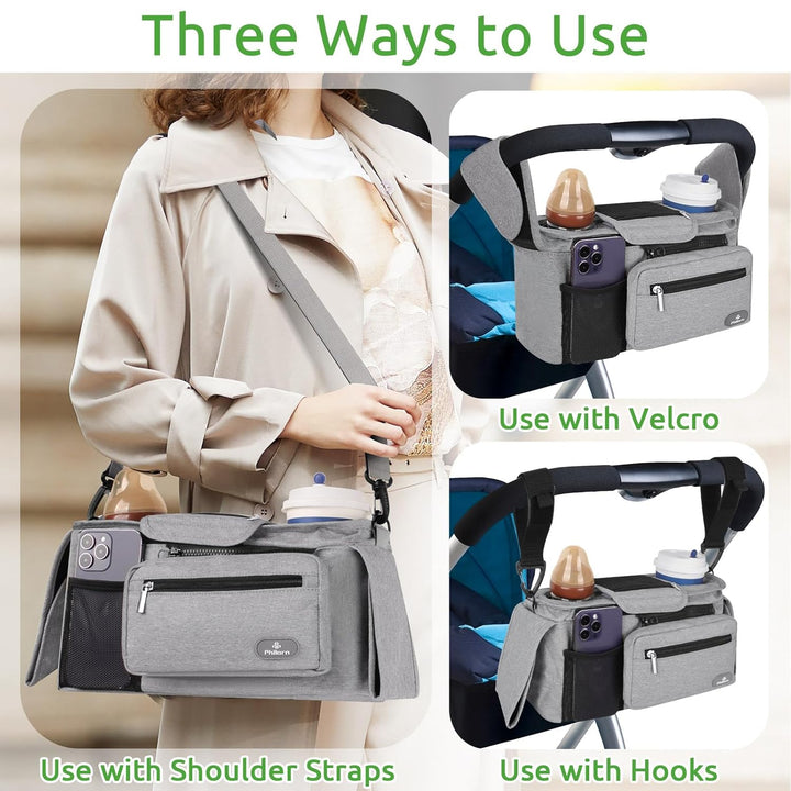 Philorn Kinderwagen Organizer mit Isolierten Getränkehalter/Kaffeehalter, Universal Buggy Kinderwage