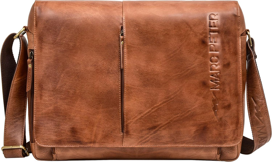 Marc Peter® Bergen leder Umhängetasche für Herren Damen | 15.6 Zoll Laptoptasche | Aktentasche aus e